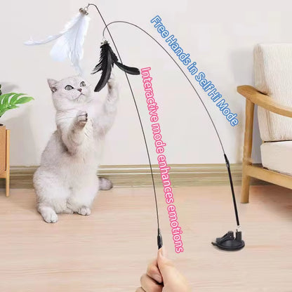 Interactive Cat Toy Handfree Cat Stick Playing Kitten Playing Teaser Wand Toy Suction Cup Bird/Feather Cat Wand Pet Supplies